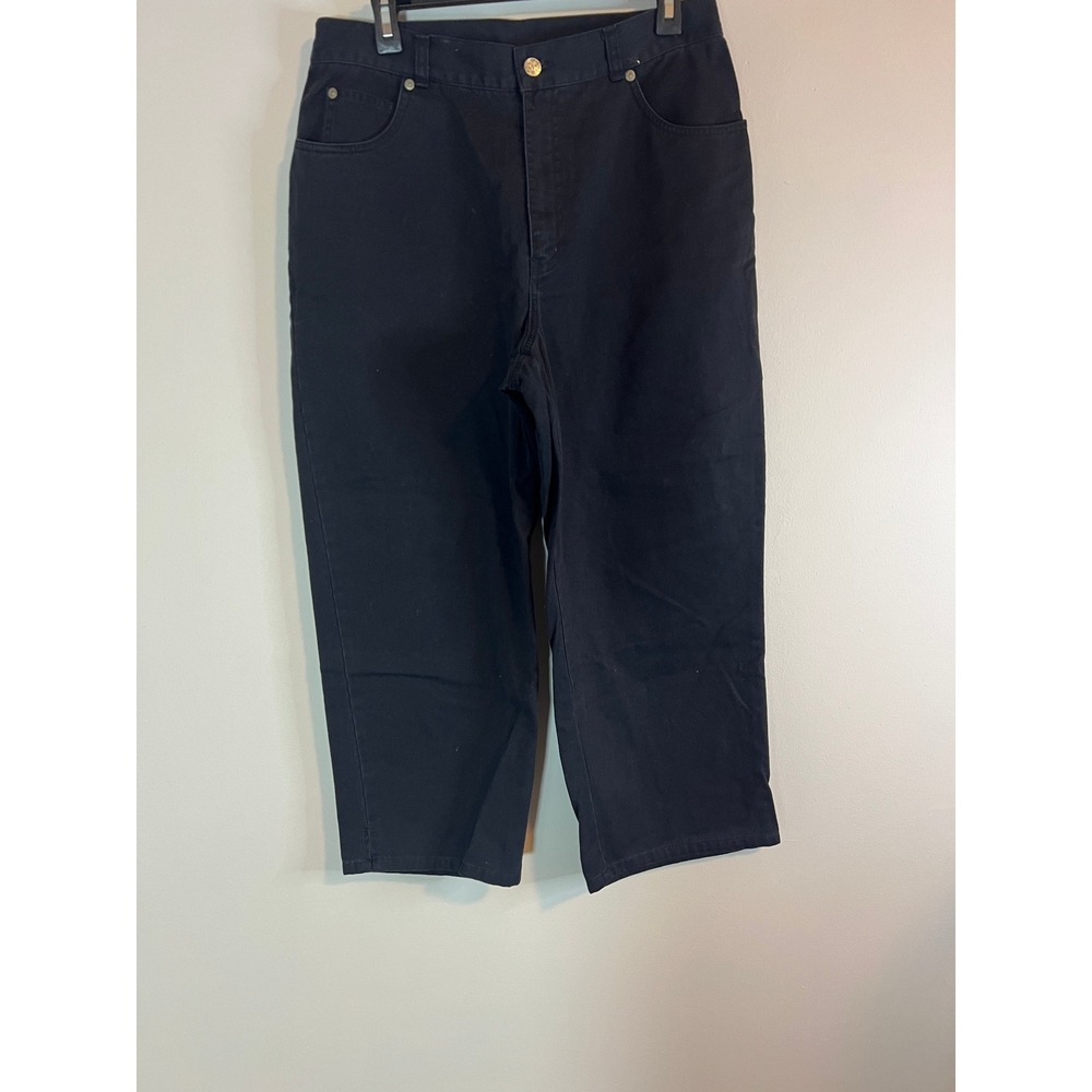 Nordstrom Womens Black Denim Crop Pants High Rise Elastic Waist Size 12 Straight